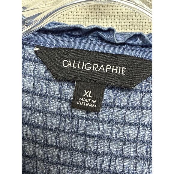 Calligraphie Women’s Blouse Top Blue Pinch Pleated Shoulders Long Sleeve Sz XL - Picture 10 of 14